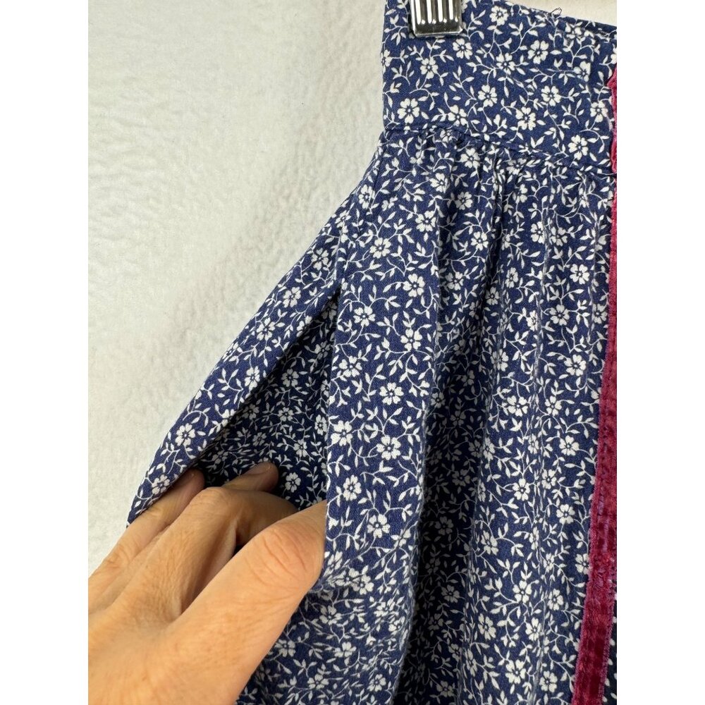 VTG Jessica's Gunnies Gunne Sax skirt floral velour trim navy red sz 9 - Picture 6 of 9